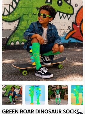 Green Roar Dinosaur Knee-High Socks for Kids